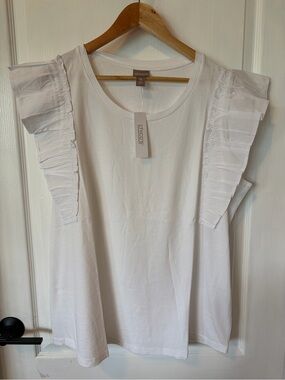 Chico's White Ruffled Sleeve Cotton Tank